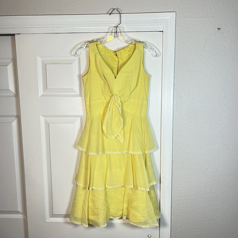 Miss Elliette Dress Vintage 60s/70s Butter Yellow Tiered Pleated Ruffle 8